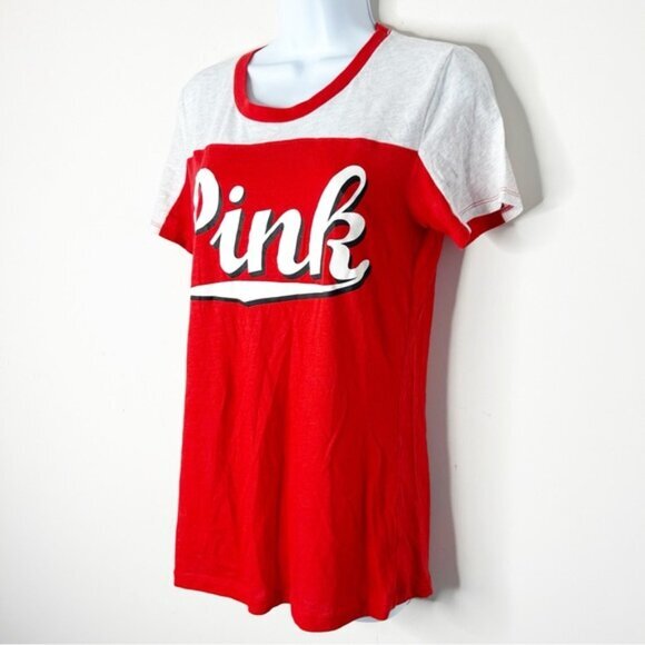 Pink Victoria's Secret Pink Logo Graphic Tee T-shirt Short Sleeve Red Medium - Picture 4 of 14